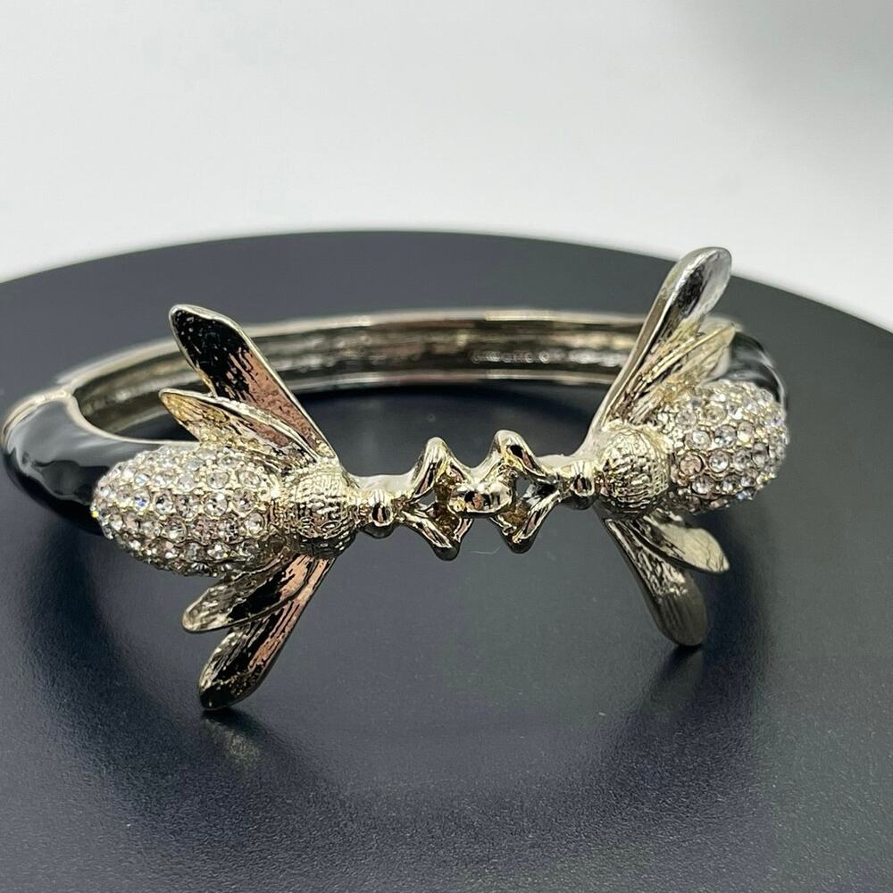 Rhinestone Pave Bumblebee Black
Enamel Gold Hinged Cuff Large Vintage